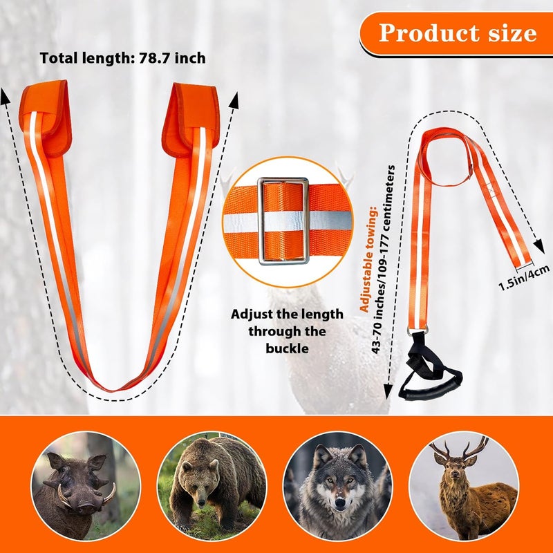Vecacosic Deer Drag Strap And Harness Heavy Duty Safety Reflective Orange Deer Dragging Rope with Widen and Extended Shoulder Pads, Hunting Accessories Gift for Hunters, 500lbs Load Capacity - Image 2